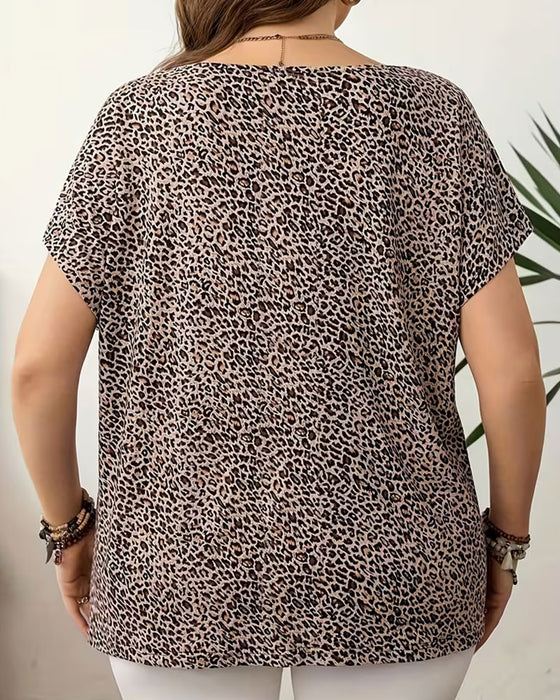 Cross Hollow Out Leopard Print T-Shirt