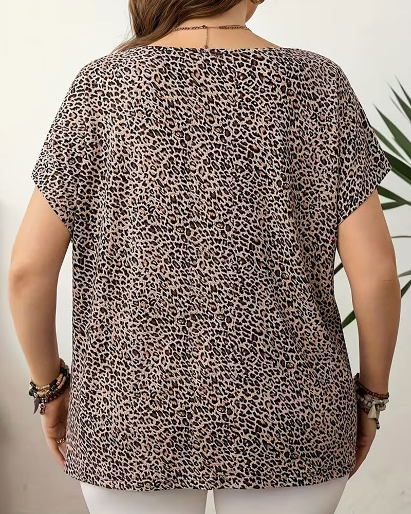 Cross Hollow Out Leopard Print T-Shirt