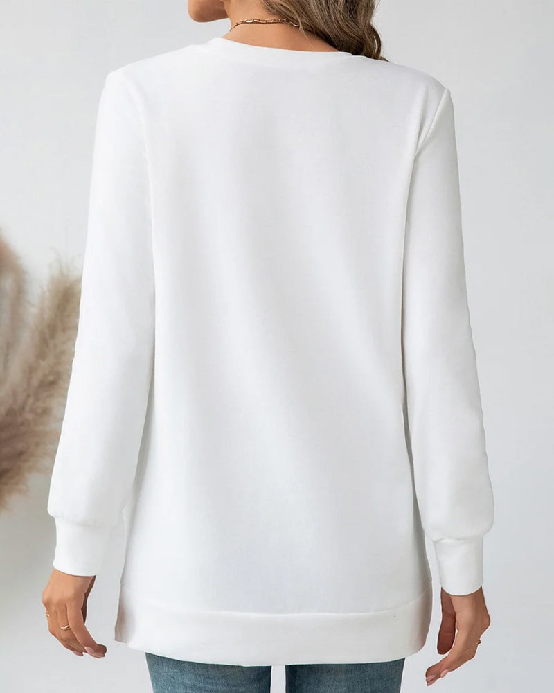 Buttoned Round Neck Sweatshirt