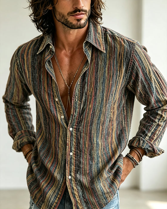 Men's Line Color Block Long Sleeve Shirt