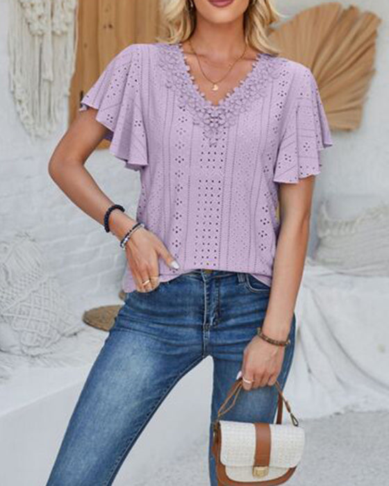 V-Neck Solid Color Blouse