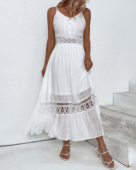 Solid color elegant lace suspender dress