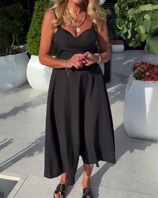 Strappy V-Neck Ruched High Waist Dress