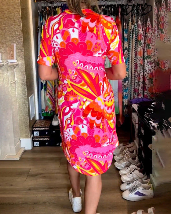 Pocket printed short sleeve dress