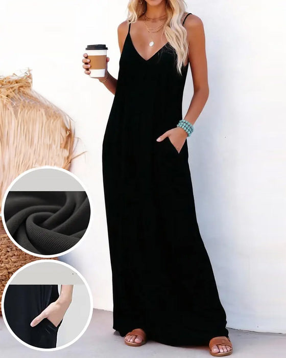 Solid Loose Pocket Maxi Dress