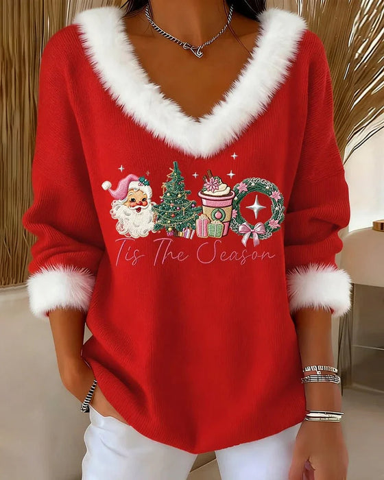 Fleece Patchwork Christmas Knit Top
