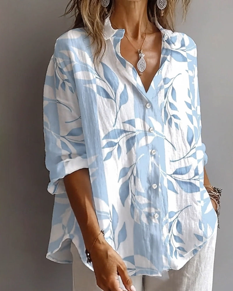 Plant Leaf Print Lapel Shirt