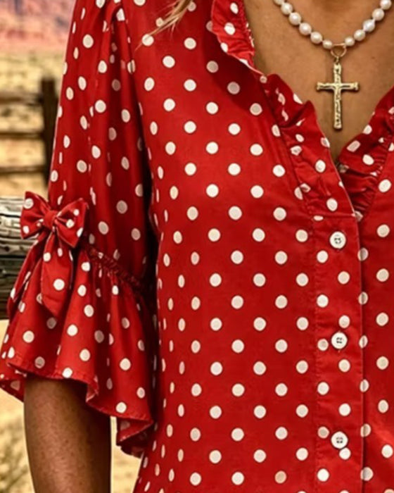 Polka Dot Ruffle Bow Shirt