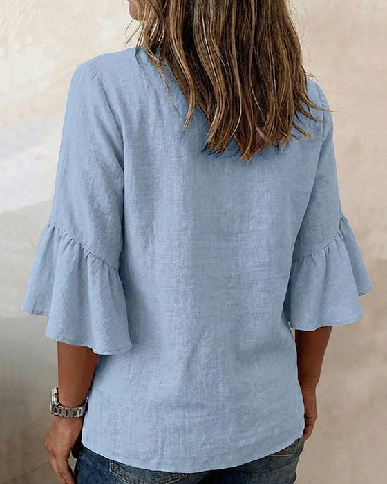 Flared Sleeve V-Neck Blouse