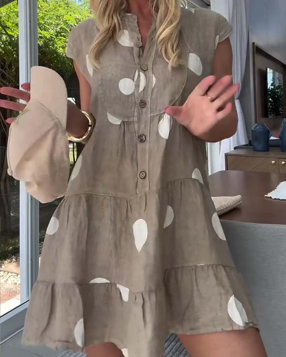 Polka Dot Button Front A-Line Dress