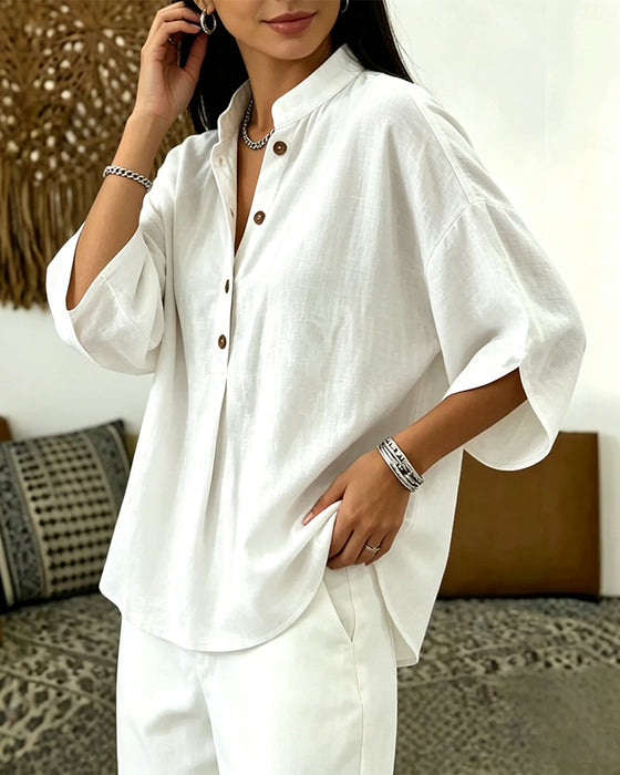 V-Neck Flare Sleeve Blouse