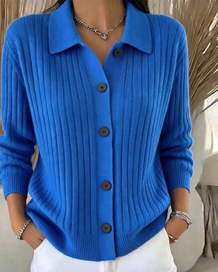 Buttoned Ribbed Lapel Cardigan