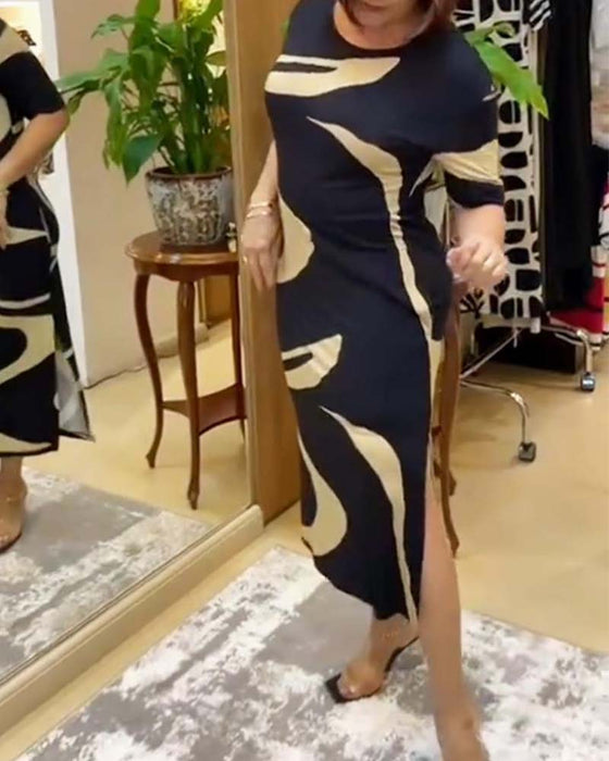 Casual print slit dress