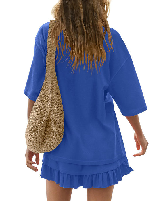 Round Neck Solid Color Two Piece Set