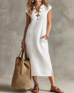 Elegant Button Front Slit Dress