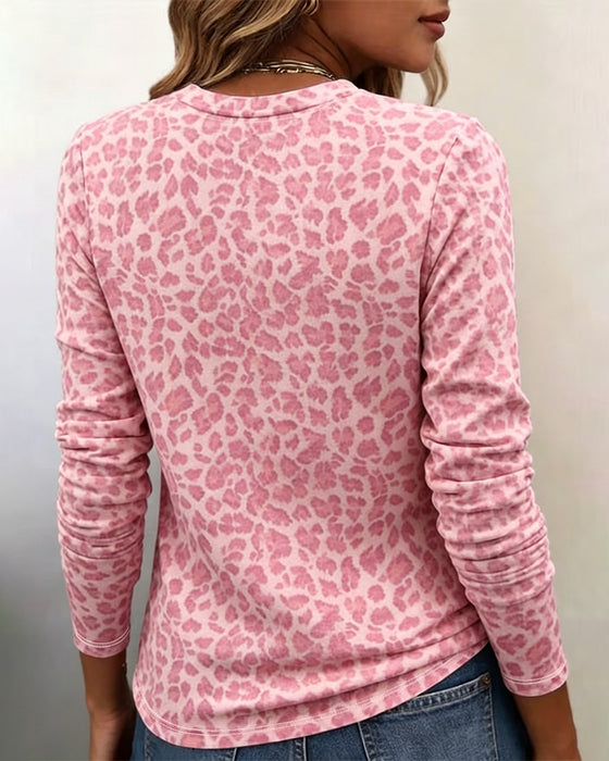 Crew-Neck Leopard Long-Sleeve T-Shirt