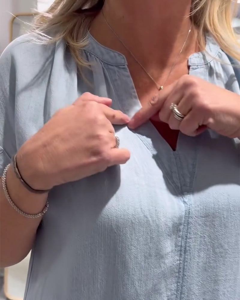 V-Neck Short Sleeve Denim Casual Dress