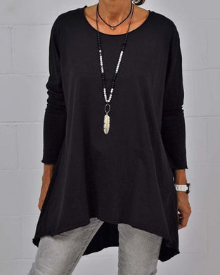 Round neck long sleeve irregular top