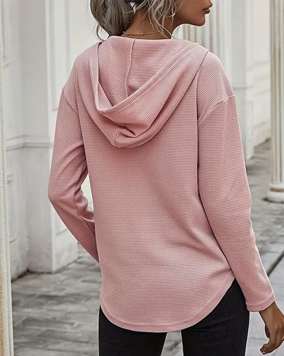 V-Neck Hoodie Irregular Blouse