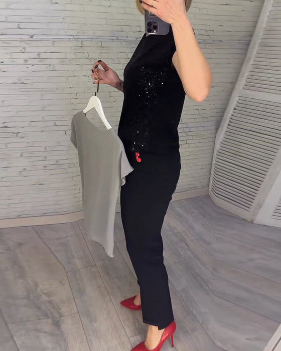 Women's short-sleeved sequin blouses