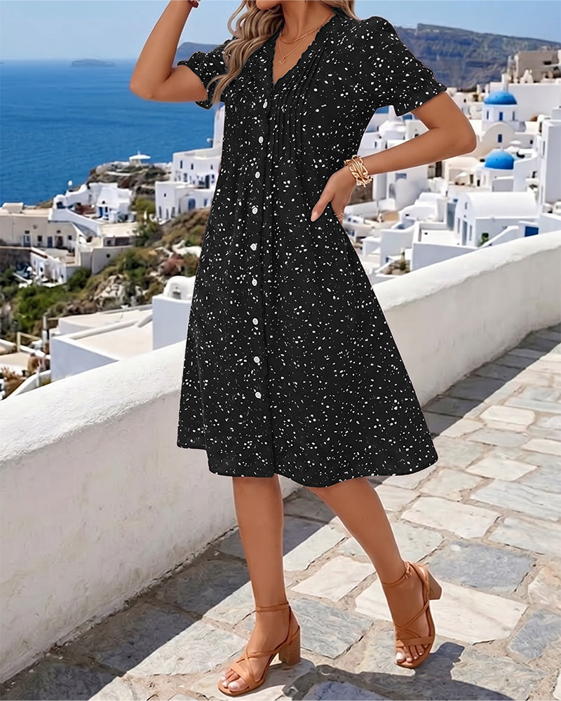 Floral V-Neck Button-Front Dress