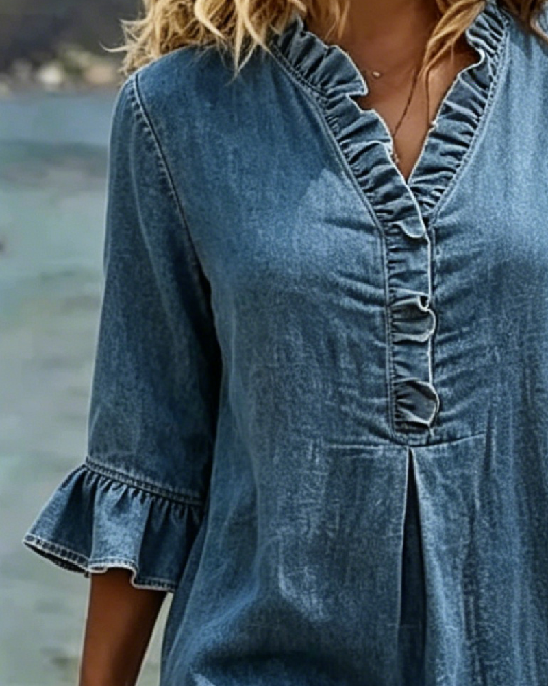 Ruffled V-Neck Dress