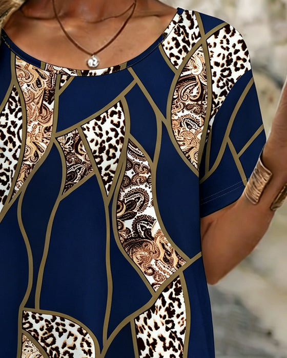 Irregular Geometric Leopard Print T-Shirt