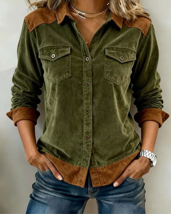 Stylish Corduroy Color Block Shirt
