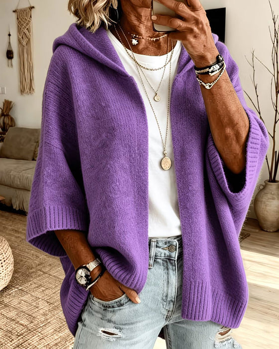 3/4 Sleeve Hooded Casual Cardigan