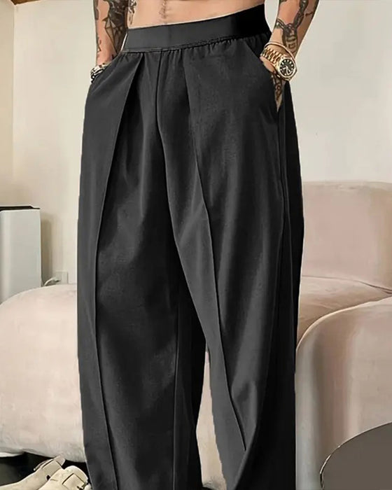 Color Block Elastic Waist Casual Pants