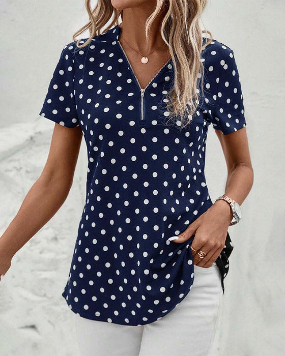 Polka dot zippered blouse