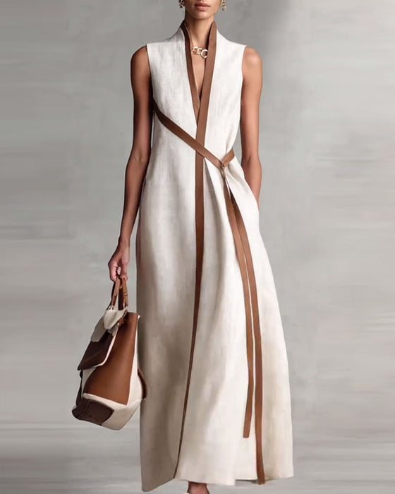 Contrast Color Sleeveless Maxi Dress