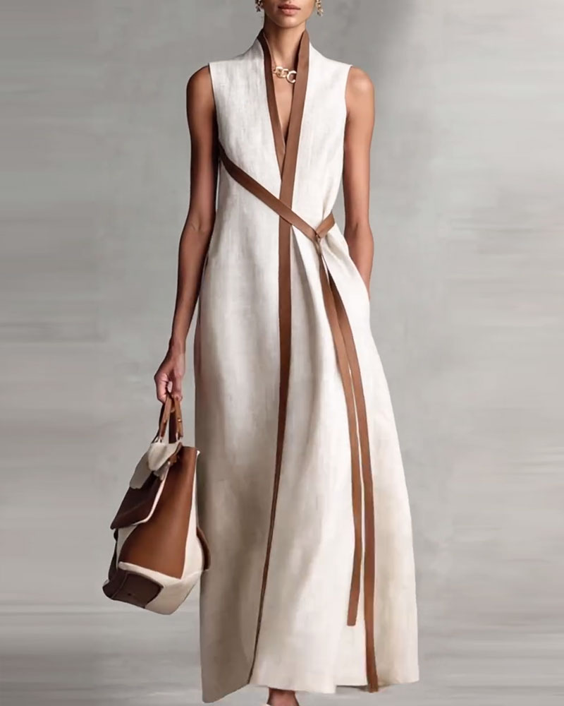Contrast Color Sleeveless Maxi Dress