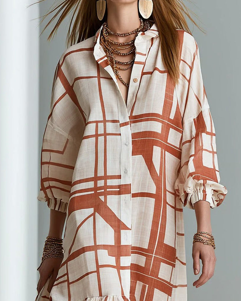 Button Stripe Ruffle Dress
