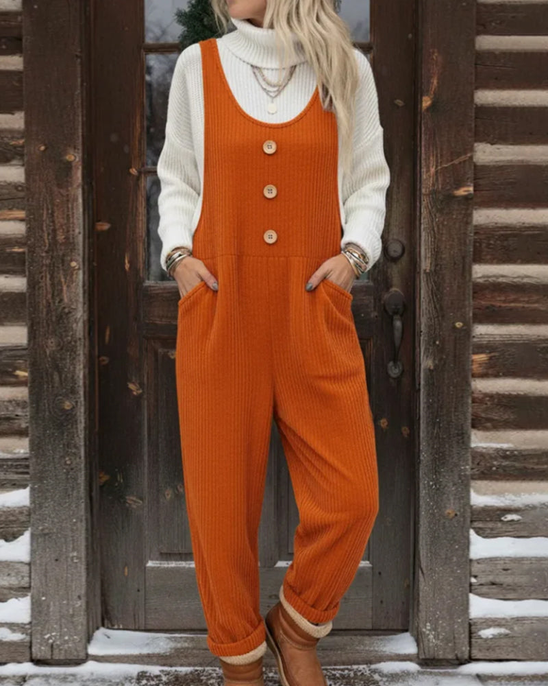 Fashion Solid Pocket Suspender Jumpsuit
