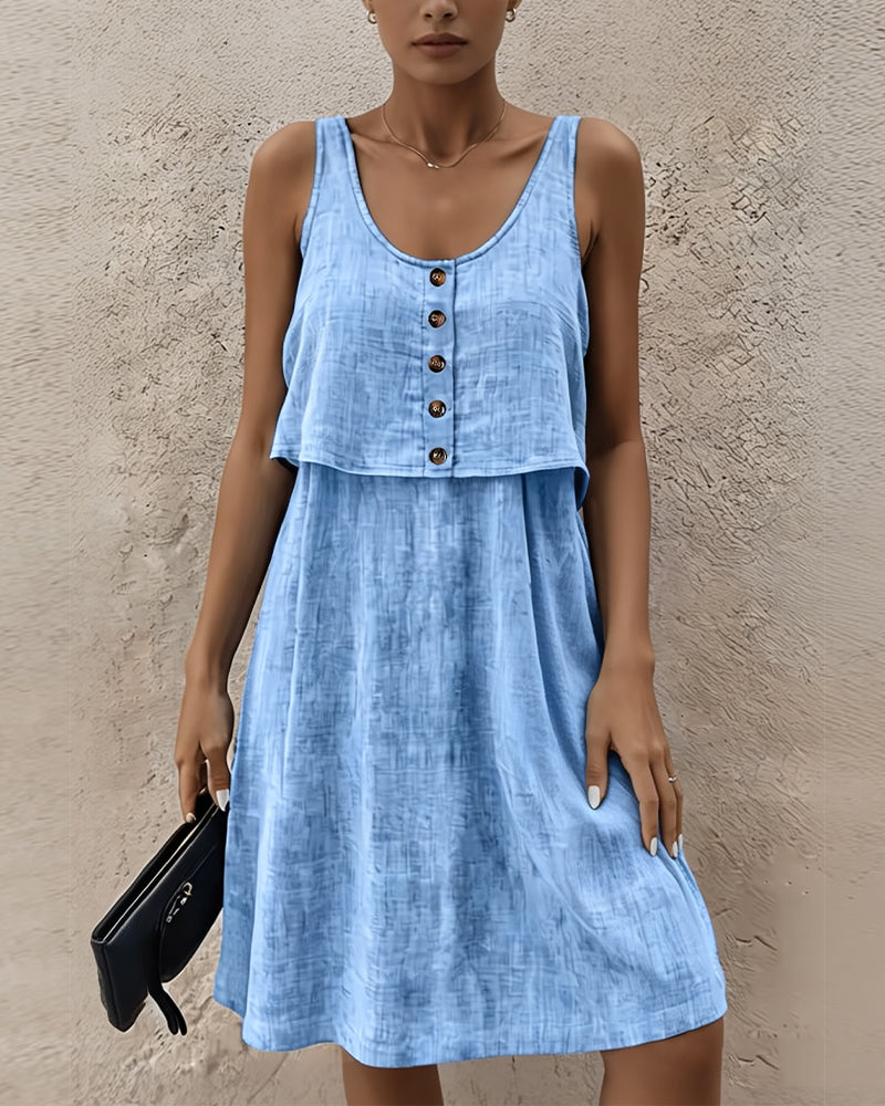 Solid Color Sleeveless Fake Two Piece Dress