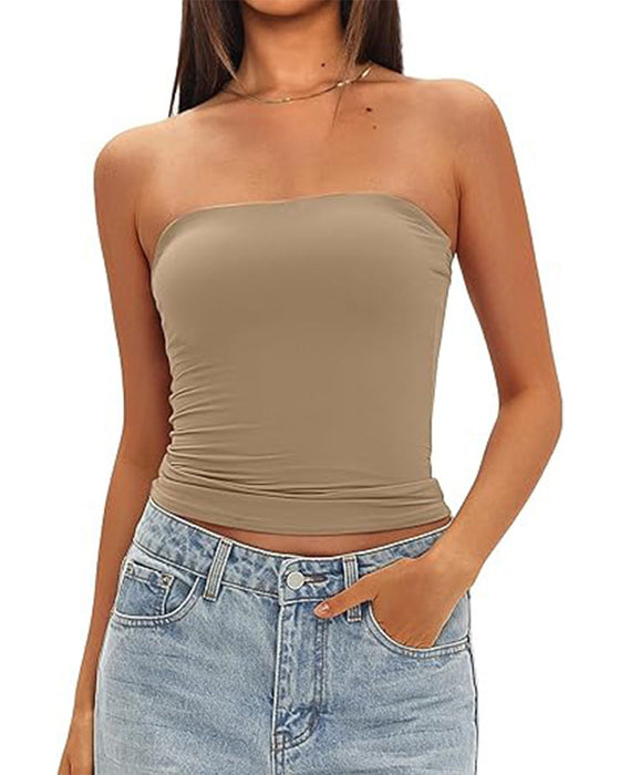 Strapless Cropped Fitted Tank Top