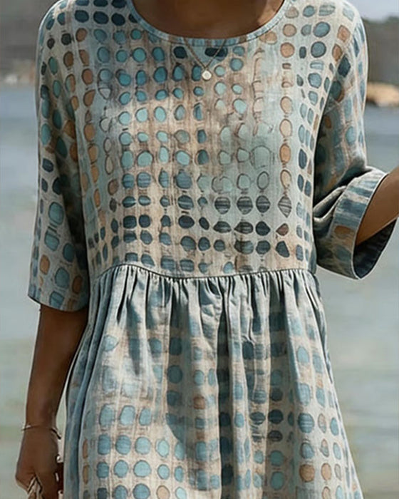 Polka Dot Crewneck Print Half Sleeve Dress