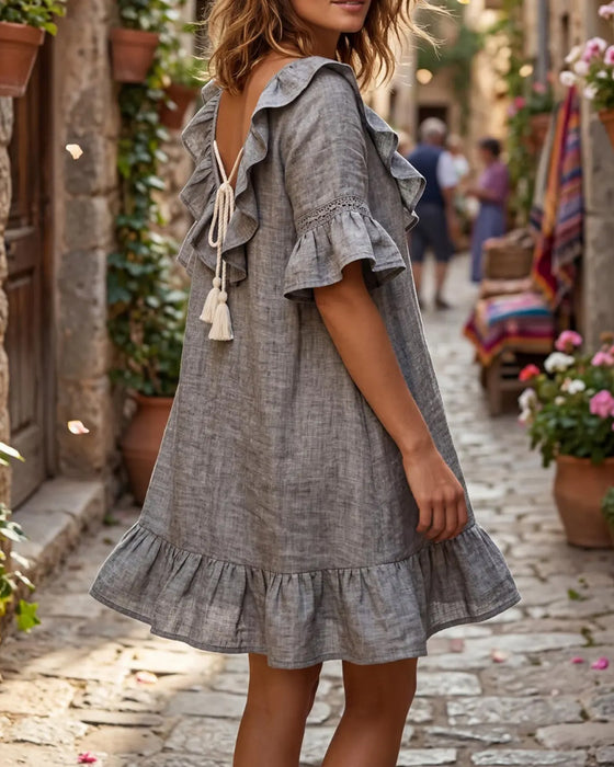 V-Neck Double Ruffle Dress