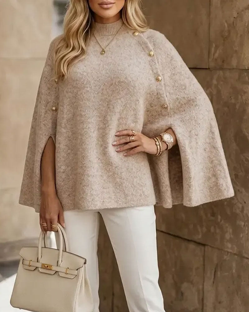 High Neck Buttoned Slit Pullover