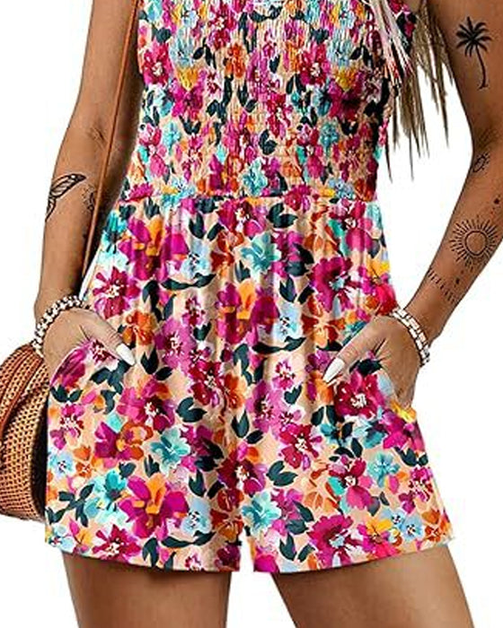 Floral Casual Strappy Shorts Jumpsuit