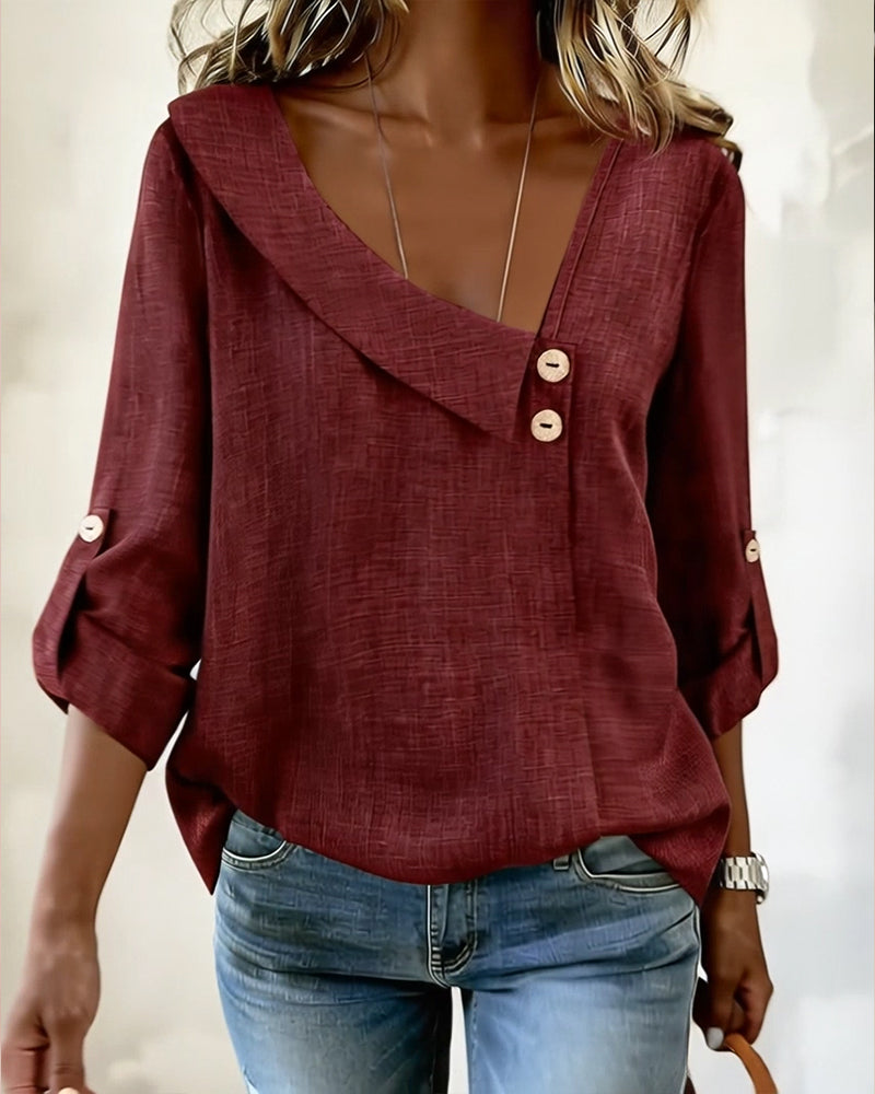 Solid Color Irregular Neckline Top