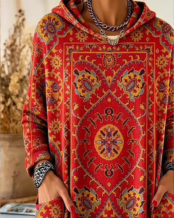 Bohemian Print Hooded Longline Hoodie