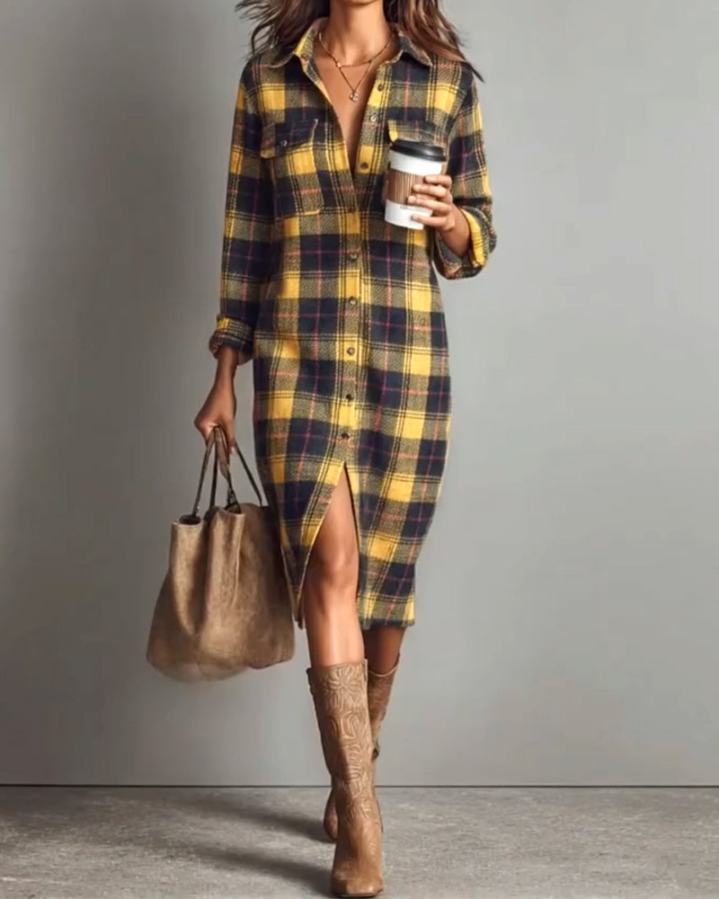 Collared Plaid Shirt Dress