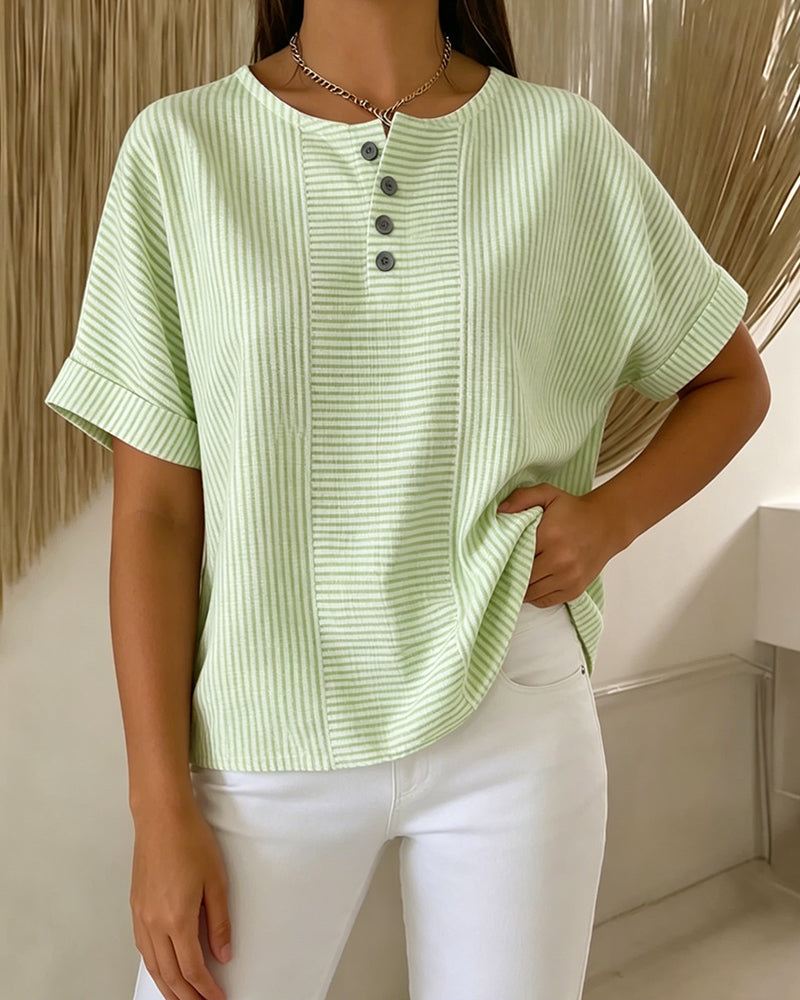Round Neck Short Sleeve Blouse