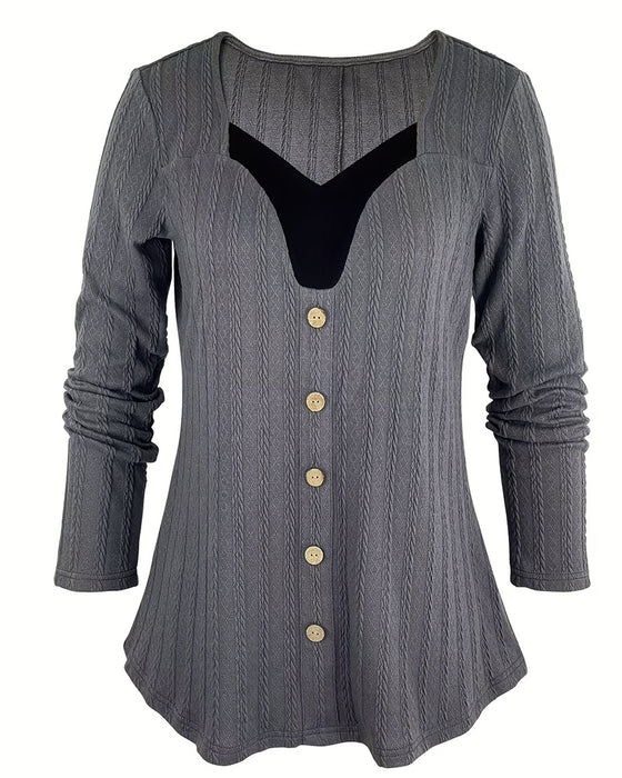Ribbed Buckle Color Block Top