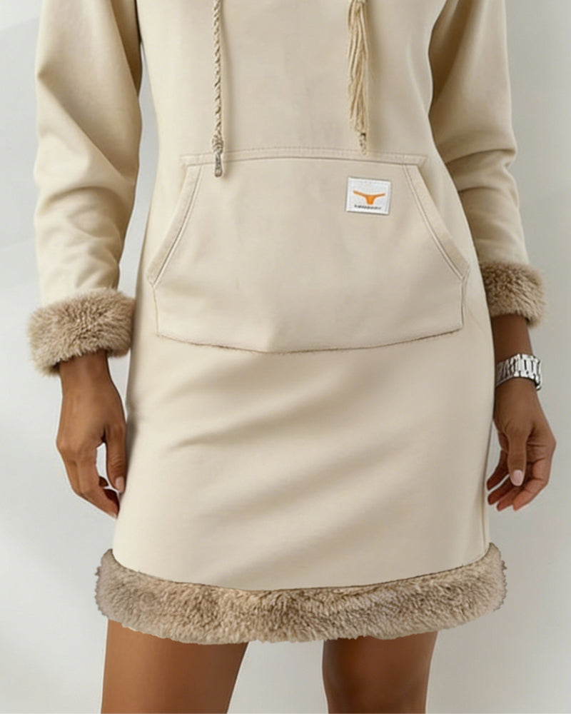 Long-Sleeved Plush Patchwork Dress