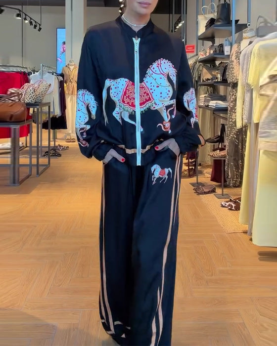 Cropped Jacket and Casual Pants Set