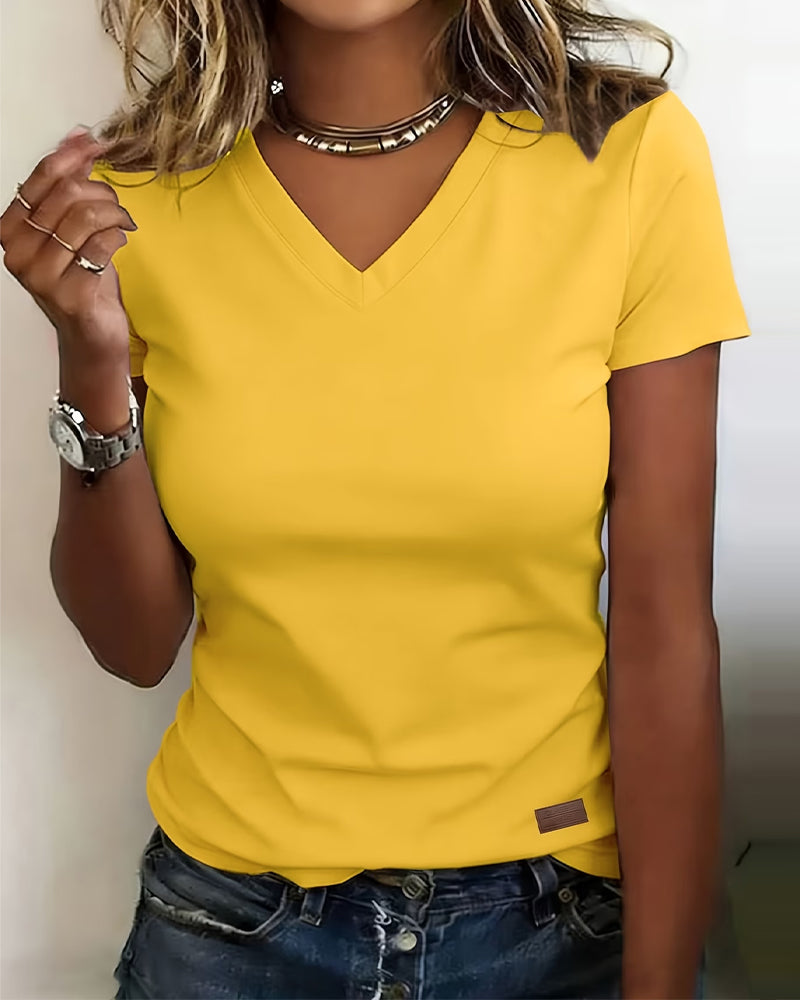 V-Neck Simple Solid T-Shirt