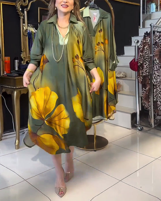 Lapel pocket ombre print dress
